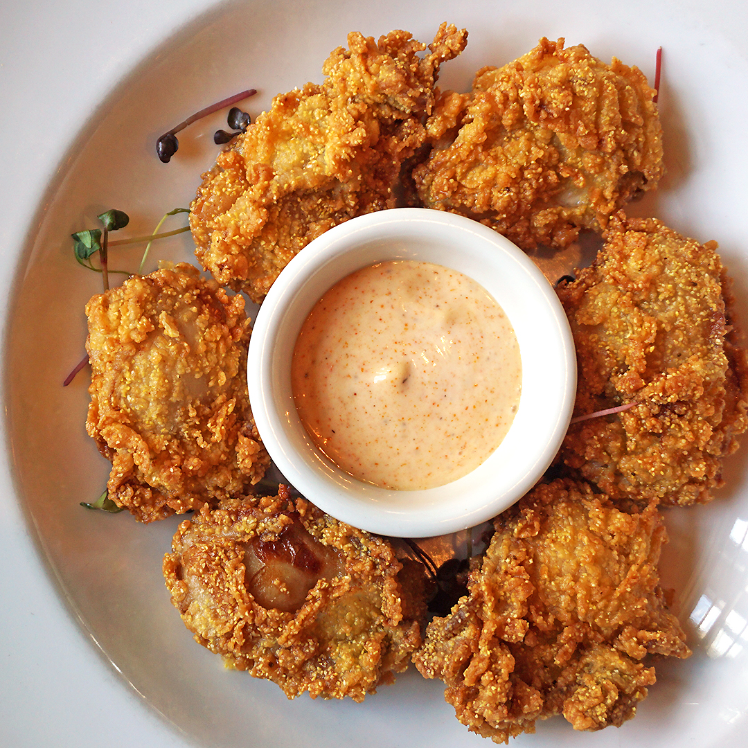 Cornmeal fried oysters with Old Bayoli