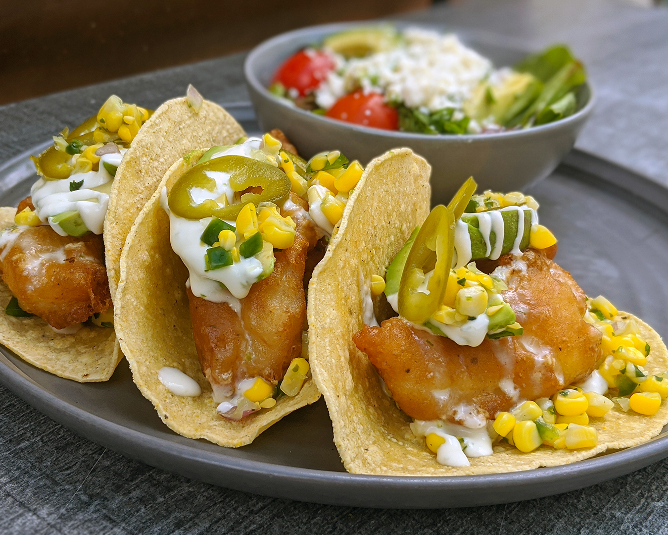 Crispy tacos with corn and jalapeno